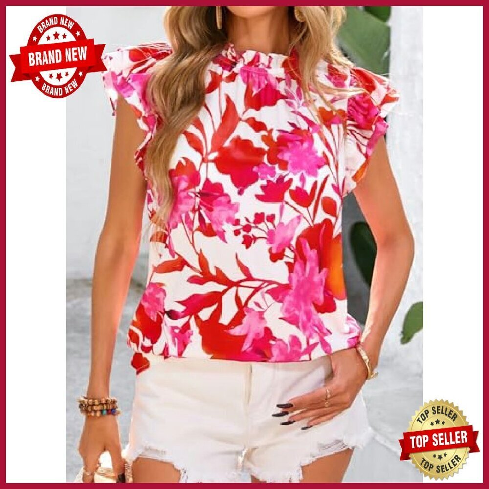 Chiffon Ruffle Blouse with Keyhole Back, Lightweight Summer Top - Picture 3 of 8